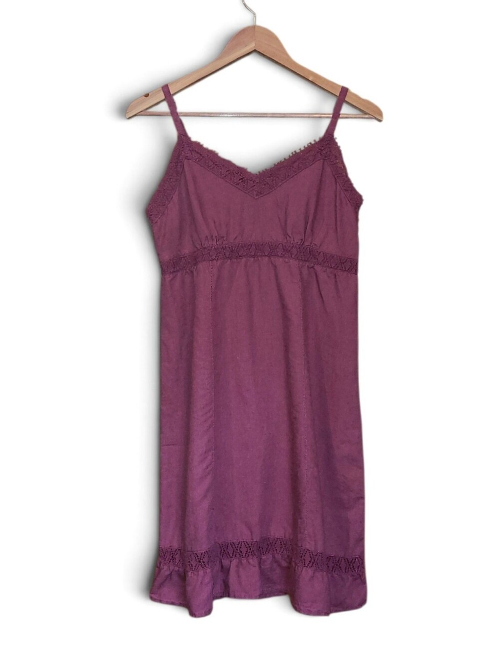 Women's Converse One Star Linen Cotton Blend Dress Ruffle Lace Med Burgandy
